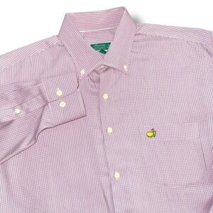 Masters Peter Millar Button Down Shirt Mens L Checkered Pink Blue Golf Masters